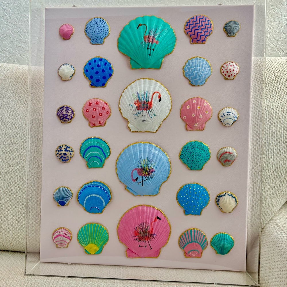Flamingos in paradise 🦩 She Shells Art hand painted seashell art
